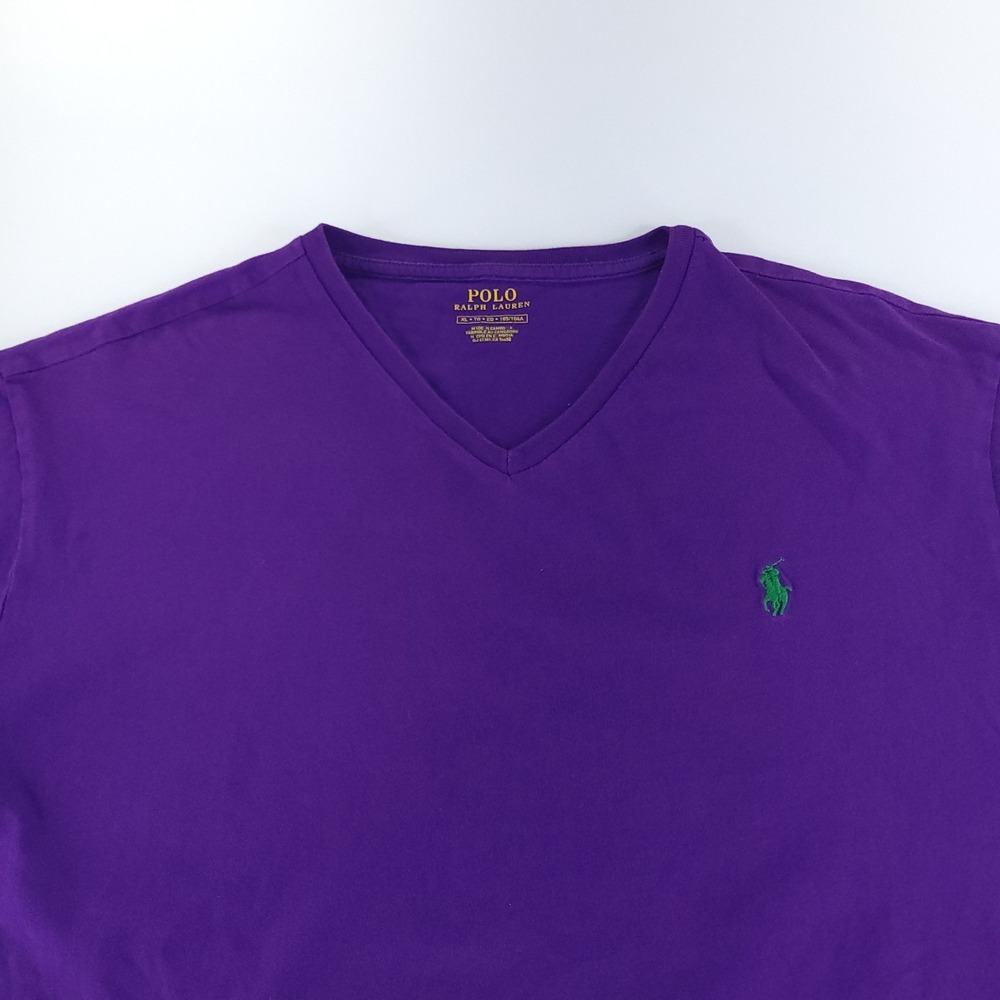 Polo Ralph Lauren Shirt Mens XL V Neck Tee Purple Yellow Pony Cotton